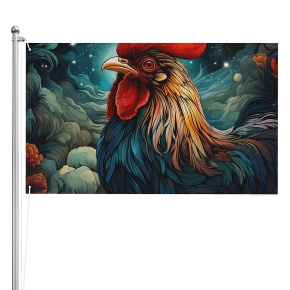 Rooster Vintage Cool Art Double Sided Flag 3x5FT Reversible Garden Flag Outdoor Decor for House, Porch, Lawn, Yard, Indoor Wall, Party Decoration