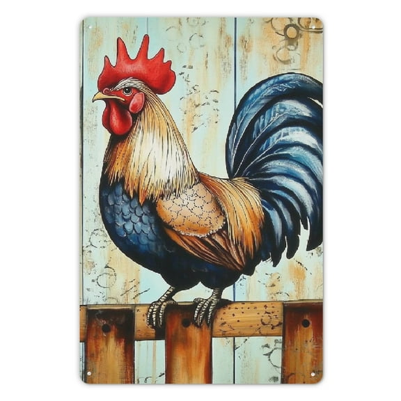 Rooster Vintage Metal Sign 8x12 Inches - Rustic Farmhouse Chicken wall decor, Farm Animal-Themed Decor for Kitchen, Garden, or Dining Room, Gift for Poultry Lovers and Cooks