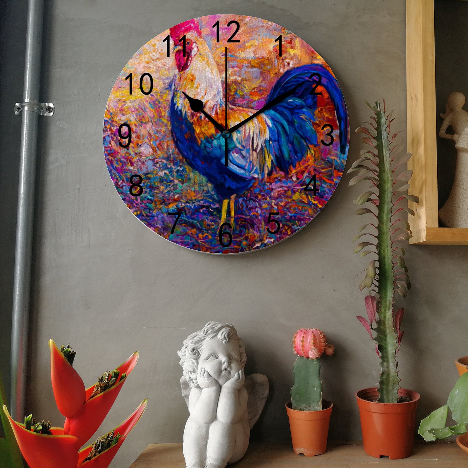 Rooster Walking In The Farm Wall Clock, 10 Inch Silent Non Ticking Wall ...