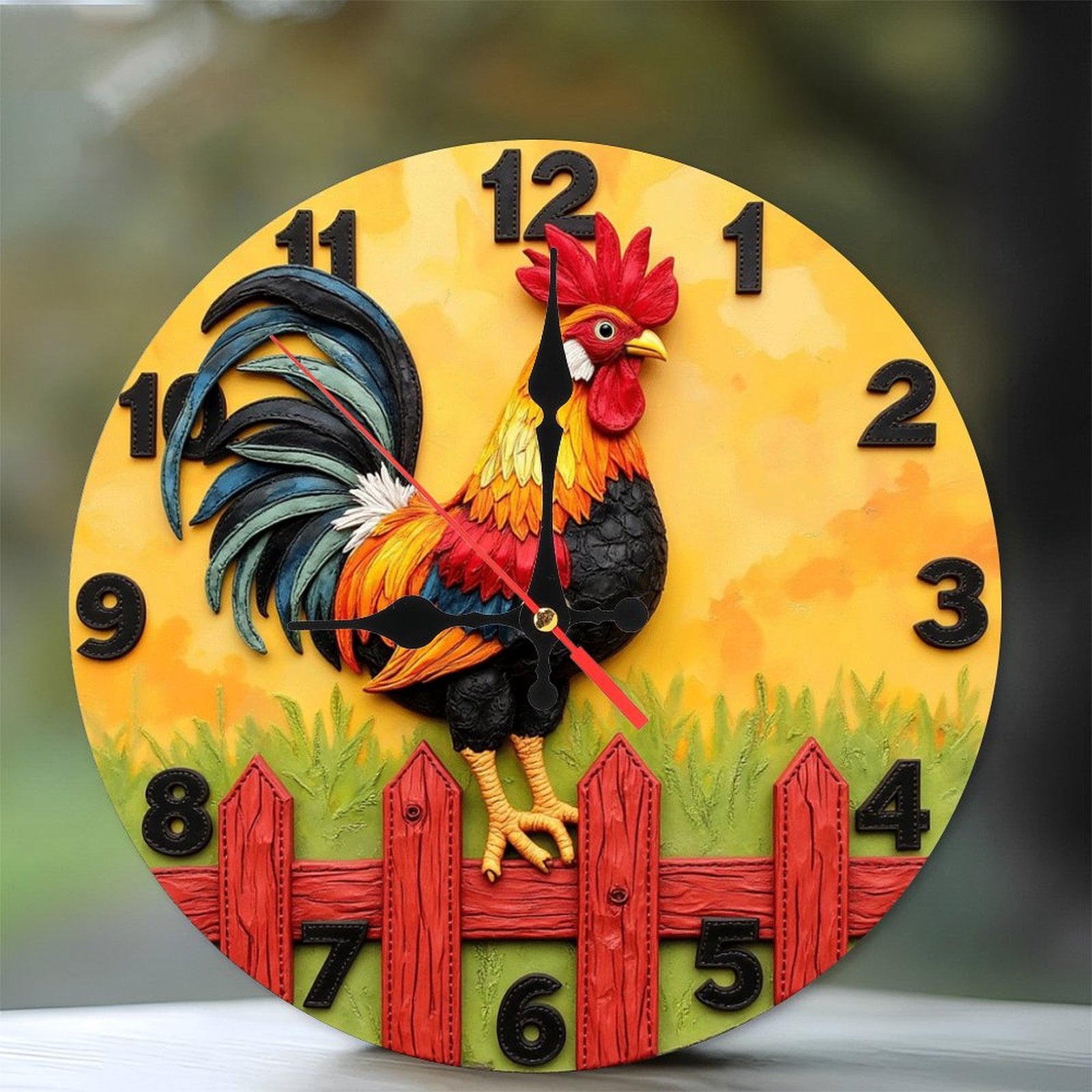 Rooster Wall Clock Farmhouse Decor Resin Art 10-Inch Silent Wooden Wall ...