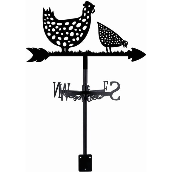 Rooster Weather Vane Spotted Chicken Metal Weathervanes Wind Direction Indicators Black Metal Wind Vanes Signs for Roof Mount Farmhouse Ourdoor Yard Shed Decoration Black