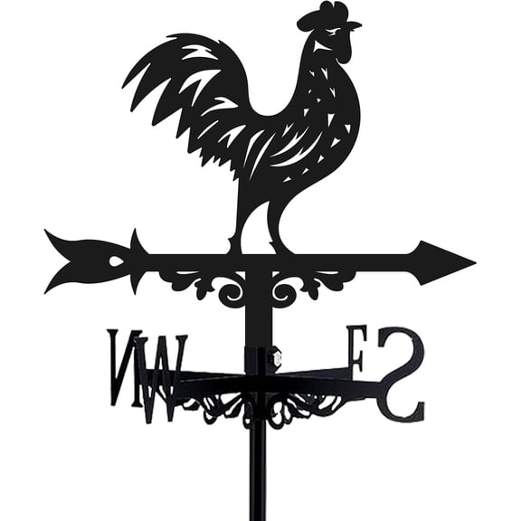Rooster Weathervane Metal Wind Vane Weathercock Garden Decoration Wind Direction Indicator Stake Roof Mount Ornament for Yard Outdoor