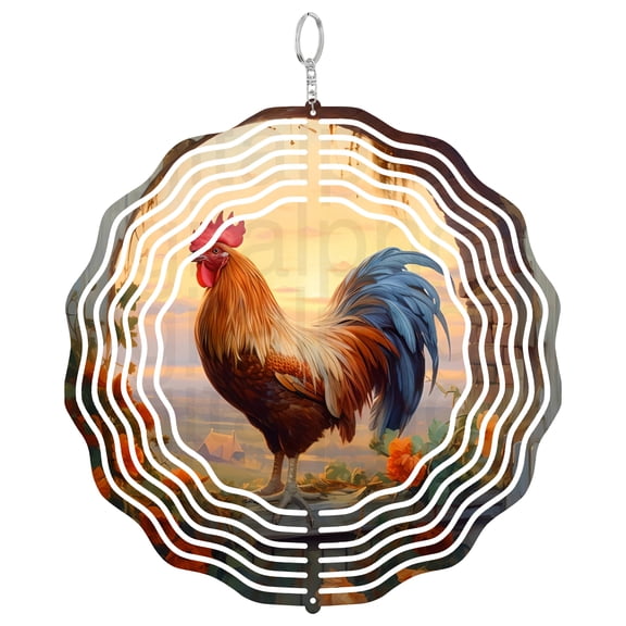 Rooster Wind Spinner Metal Outdoor Decor Farmhouse Garden Art Multicolor Finish