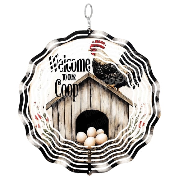Rooster Wind Spinner Metal Outdoor Decor Farmhouse Rustic Black White