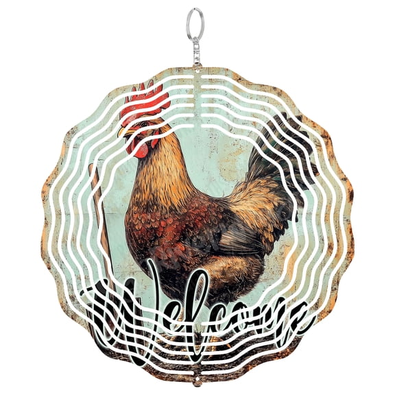 Rooster Wind Spinner Metal Outdoor Decor Farmhouse Rustic Distressed Finish
