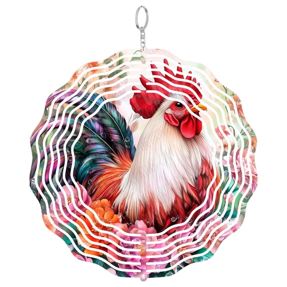 Rooster Wind Spinner Metal Outdoor Decor Vibrant Floral Garden Multicolor