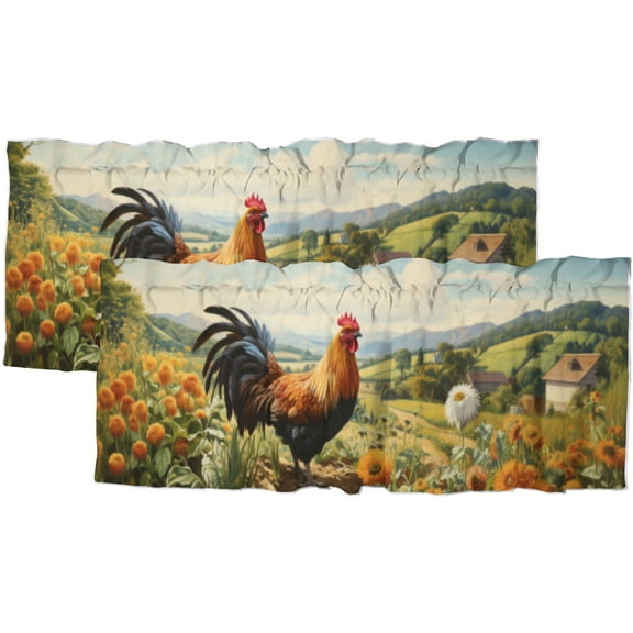 Rooster Window Curtain Valances Farm Animals Sunflowers Daisy Flower Nature Scenery Privacy Window Valances for Living Room Kitchen 54 by 18 in, 2 Panel