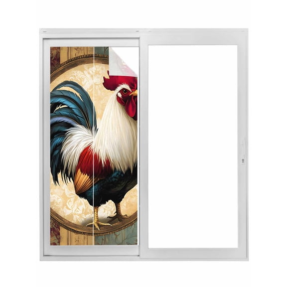 Rooster Window Privacy Film, Vintage Rustic Farmhouse Style Oil Painting Static Cling UV Sun Blocking Tint Film Heat Control Windows Films for Bedroom Bathroom, Window Stickers 17.7"x39.3"