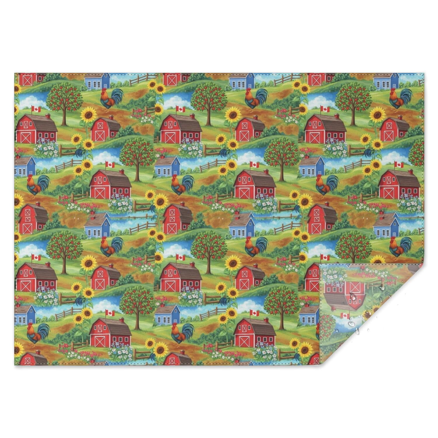 Rooster and Barn Red Pattern Waterproof Tablecloth, Rectangular ...