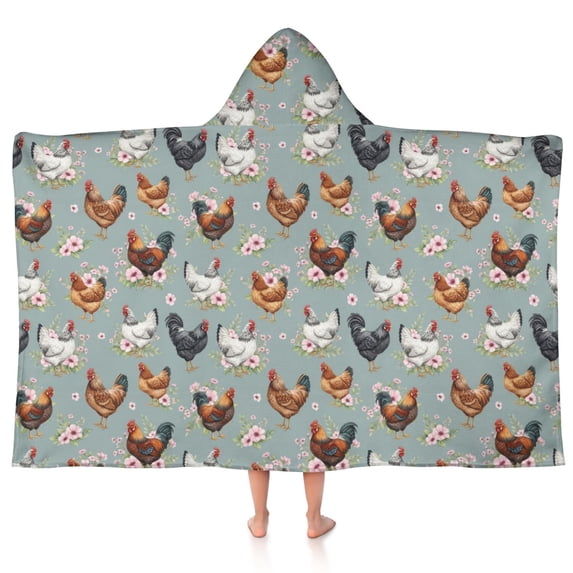 Rooster and Bloom Grey Pattern Hooded Bath Towel Wrap for Teens Ages 3 To 12, Soft Lightweight Quick Dry Microfiber Bath Beach Pool, 50"x30"
