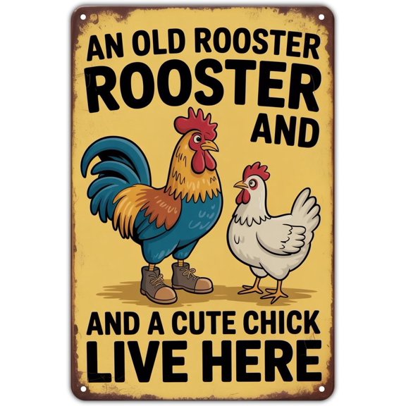 Rooster and Chick Vintage Farm Animals Metal Tin Sign Wall Decor for Garden Yard Bar Porch Home Kitchen 8 x 12 Inch