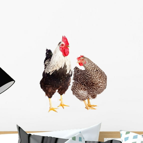 Rooster and Chicken White Wall Decal by Wallmonkeys Peel and Stick Graphic (18 in H x 16 in W) WM176572