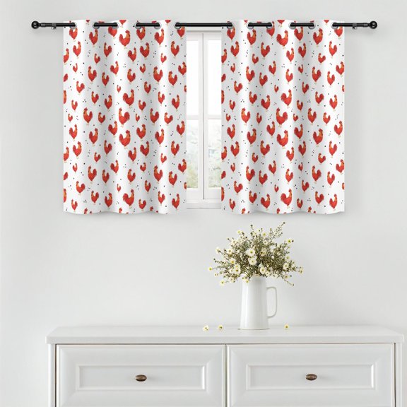 Rooster and Dot White Pattern Blackout Curtains,Triple Weaved Fabric,Thermal Insulated,Room Darkening,Grommet Top,2 Panels,42x45in(107x114cm)