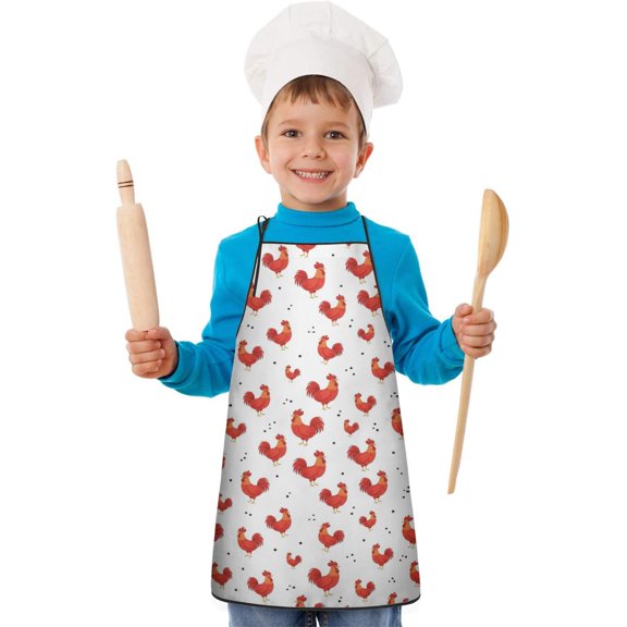 Rooster and Dot White Pattern Teens Aprons, Adjustable Neck Strap, Toddler & Teens Aprons for Cooking & Baking, 19x23.6 Inches