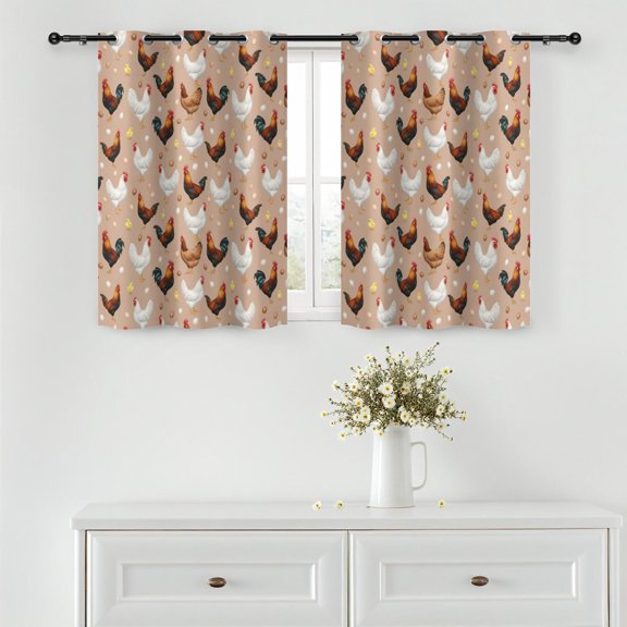 Rooster and Egg Brown Pattern Blackout Curtains,Triple Weaved Fabric,Thermal Insulated,Room Darkening,Grommet Top,2 Panels,42x45in(107x114cm)