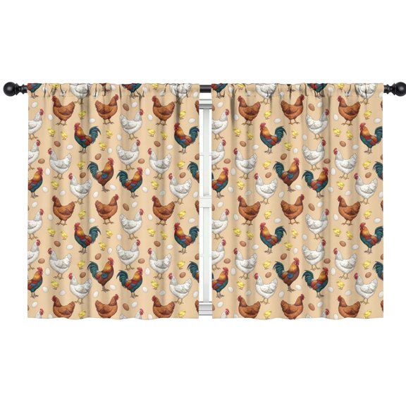Rooster and Egg Brown Pattern Insulated Teens Curtains Set Of 2, Bedroom Essentials, Toddler Room Decor 42x54in(106x137cm)