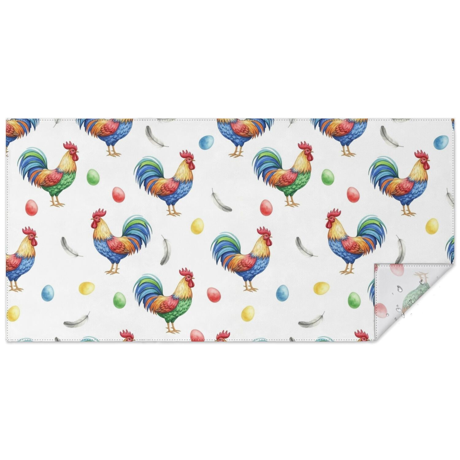 Rooster and Egg White Pattern Waterproof Tablecloth, Rectangular Fabric ...