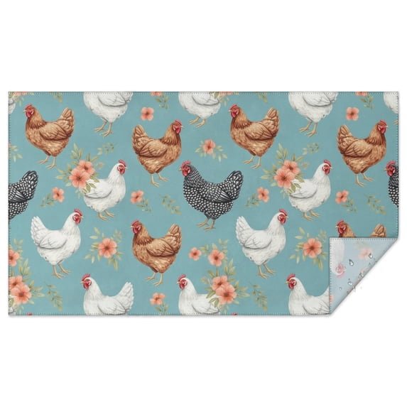 Table Menu App Rooster and Floral Blue Pattern Waterproof Tablecloth, Rectangular ...