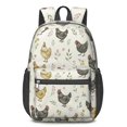 thumbnail image 1 of Rooster and Flower White Pattern 17" School Backpacks for Teens,Waterproof Oxford Fabric,S-Shape Padded Straps for School,Travel,Hiking,Camping, 1 of 6