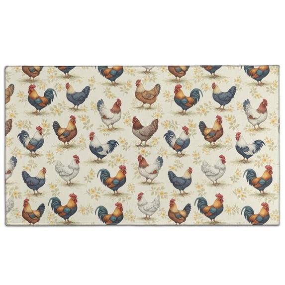 Rooster and Foliage Cream Pattern Washable Non Slip Indoor Door Mat ...