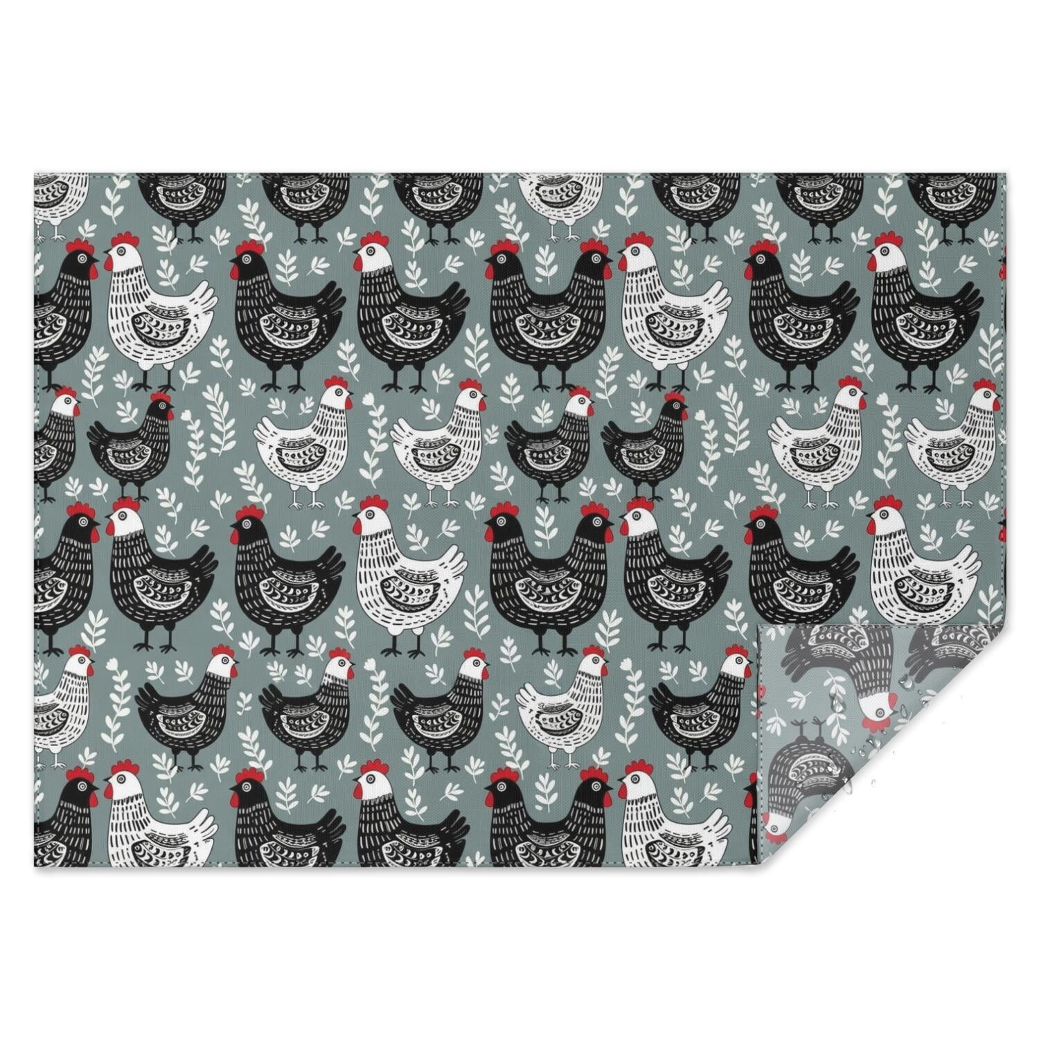Rooster and Foliage Grey Pattern Waterproof Tablecloth, Rectangular ...