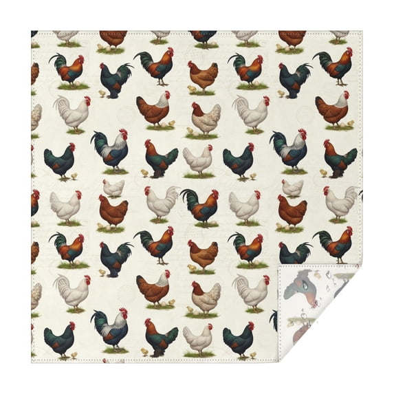 Rooster and Grass Cream Pattern Square Tablecloth, Waterproof Wipeable Spillproof Washable Table Cover for Home Kitchen Party and Daily Decor 42"x42"
