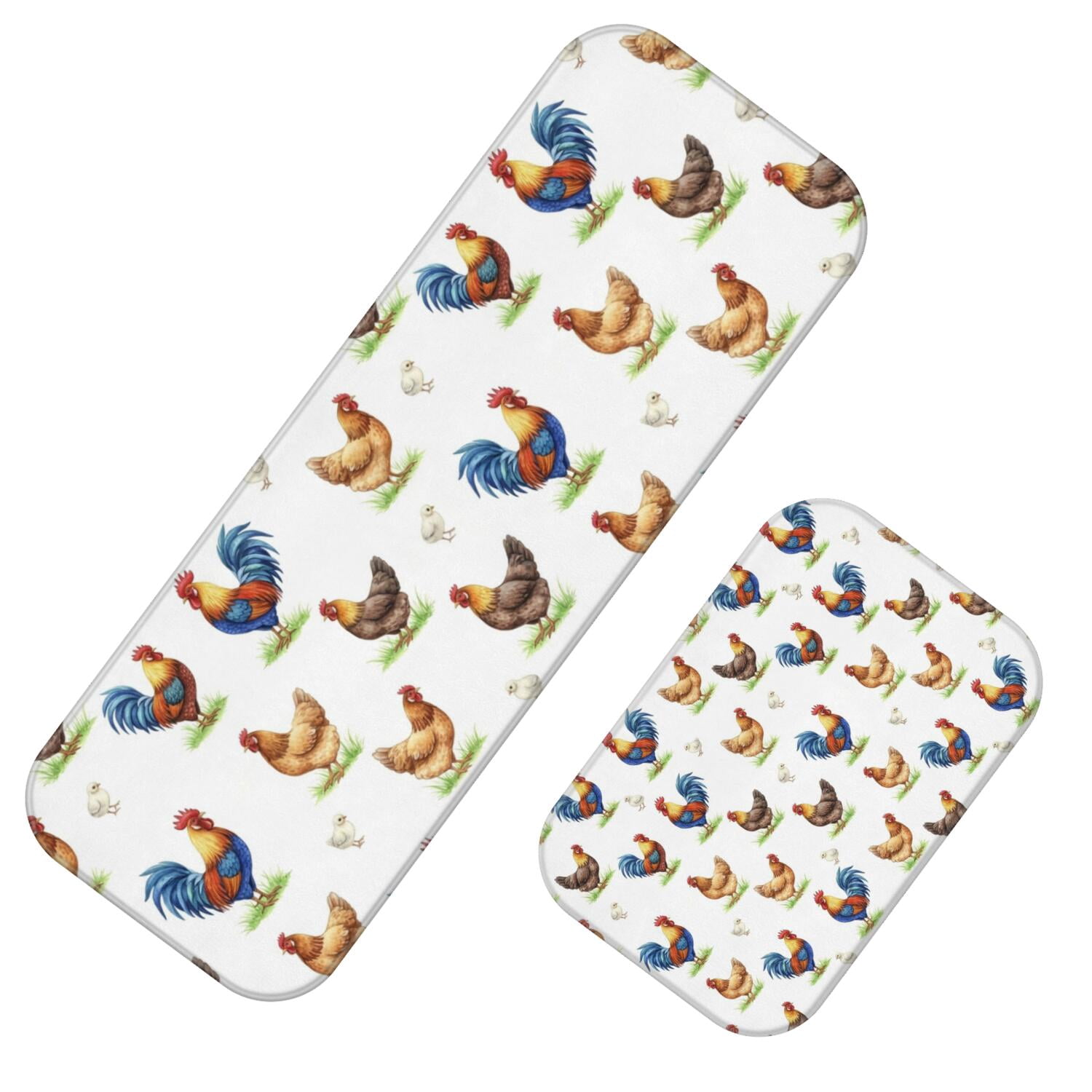 Rooster and Grass White Pattern 2 Piece Flannel Bathroom Rug Set, Bath ...