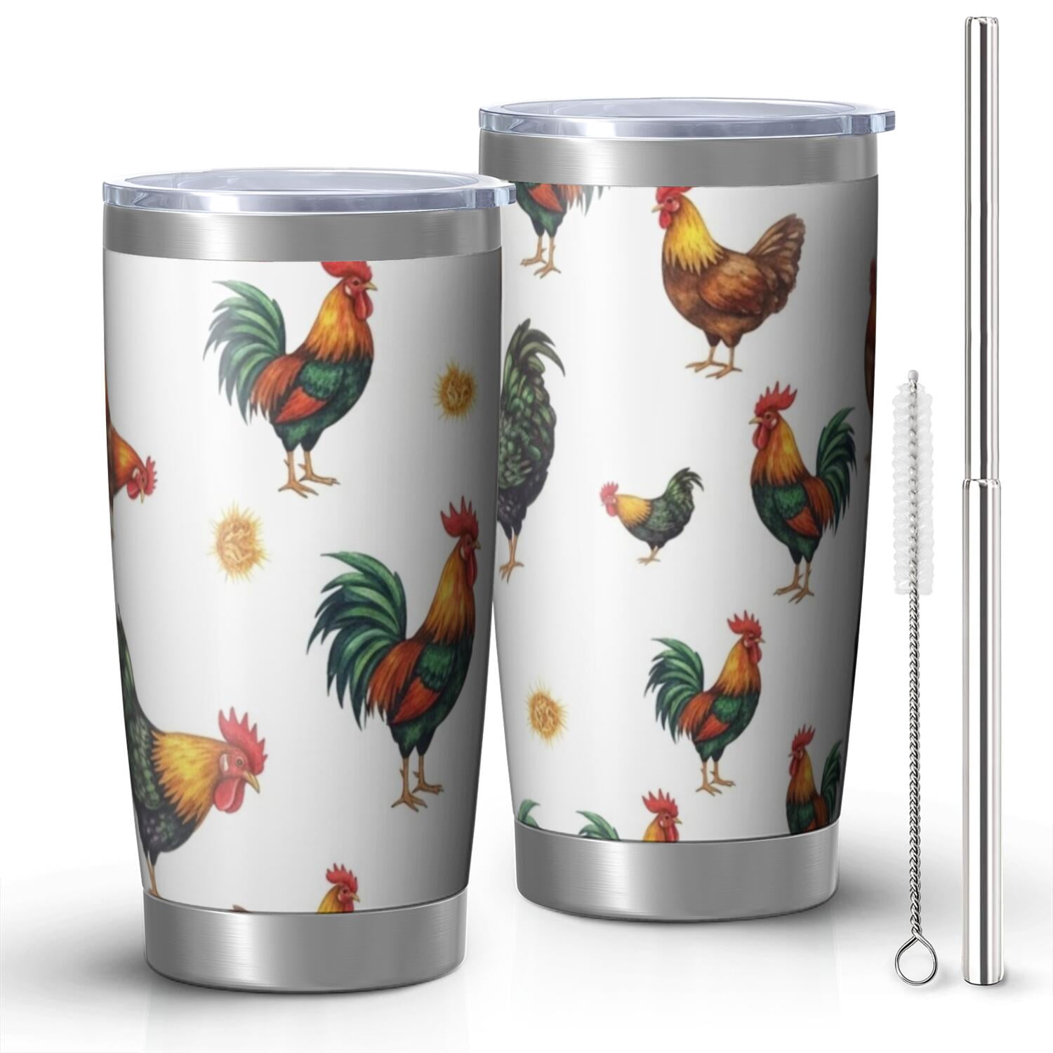 Rooster and Hay White Pattern Car Tumbler 1 Pack, Vacuum Insulated ...