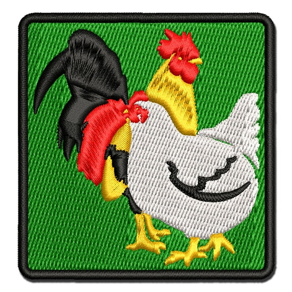 Rooster and Hen Chicken Couple Applique Multi-Color Embroidered Iron-On Patch - 2.5 Inch Small