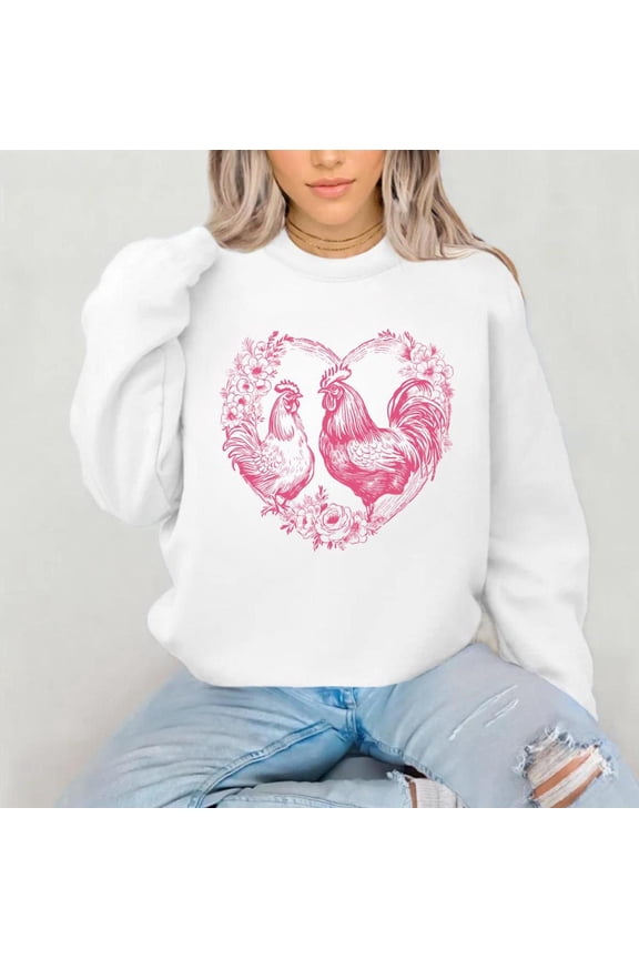 Rooster and Hen Valentines Sweater, Chicken Sweatshirt, Valentine's Day 531 Sweatshirt All Size S-5XL