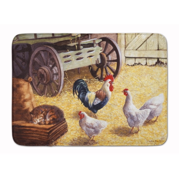 Rooster and Hens Chickens in the Barn Machine Washable Memory Foam Mat