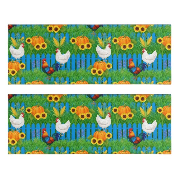 Rooster and Pumpkin Green Pattern Anti Fatigue Kitchen Rugs Set Of 2, Non Slip Washable Decorative Floor Mats for Sink Laundry and Home Use, 17"x47"