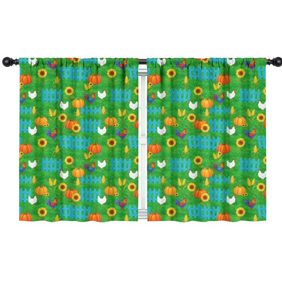Rooster and Pumpkin Green Pattern Insulated Teens Curtains Set Of 2, Bedroom Essentials, Toddler Room Decor 42x54in(106x137cm)