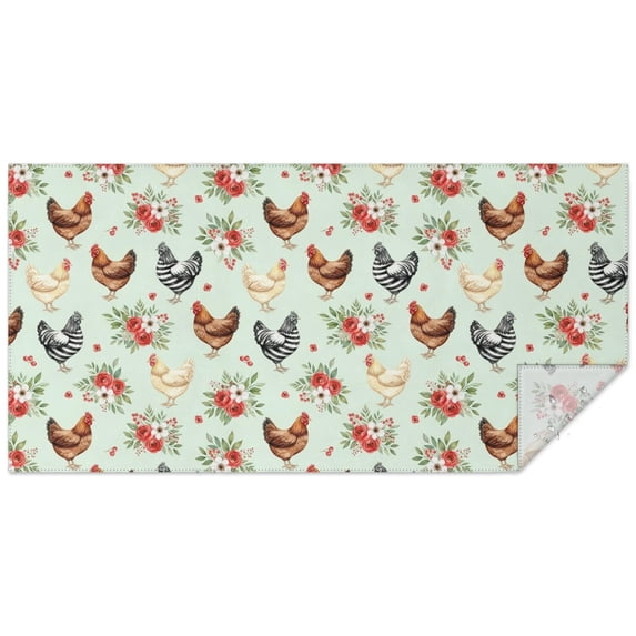 Green Tablecloth Pattern Rooster and Rose Green Pattern Waterproof Tablecloth, Rectangular ...