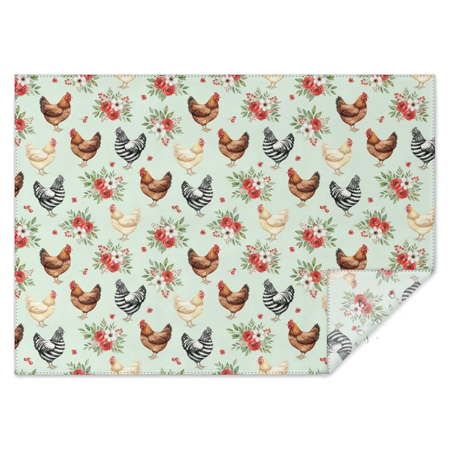 Rooster and Rose Green Pattern Waterproof Tablecloth, Rectangular ...