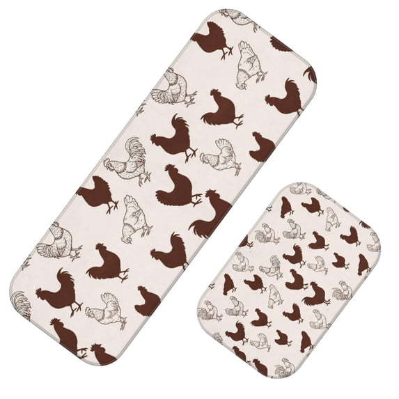 Rooster and Silhouette White Pattern 2 Piece Flannel Bathroom Rug Set ...