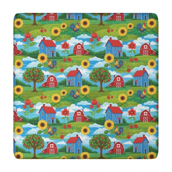 Rooster and Sky Blue Pattern Square Fitted Tablecloth with Elastic Edge, Washable Table Cover for Home Kitchen Party and Daily Decor 34"x34"