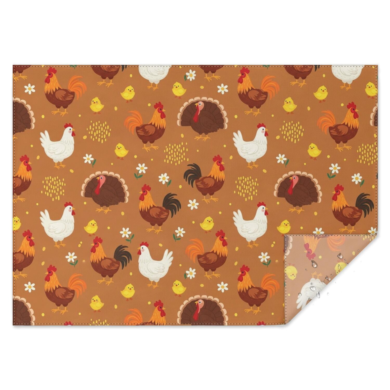 Rooster and Turkey Brown Pattern Waterproof Tablecloth, Rectangular ...
