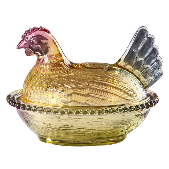 Rooster decorative glass candy tray with lid,colored crystal candy jar with lid,dessert,candy,and biscuit jar,suitable for home,kitchen,and office desktop decoration.
