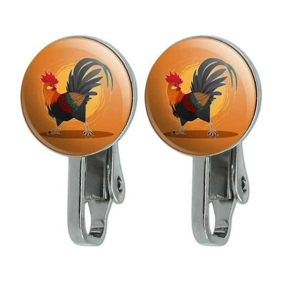 Rooster of Awesomeness Chicken Novelty Clip-On Stud Earrings