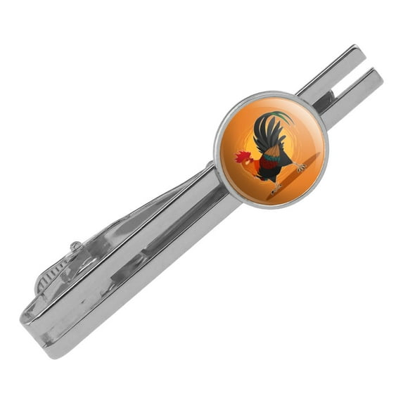 Rooster of Awesomeness Chicken Round Tie Bar Clip Clasp Tack Silver Color Plated