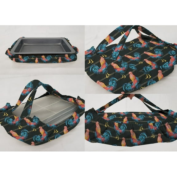 Roosters Casserole Baking Pan or Pie Plate Cozy and Carrier by Penny's Needful Things (Large Casserole Carrier) (Black)