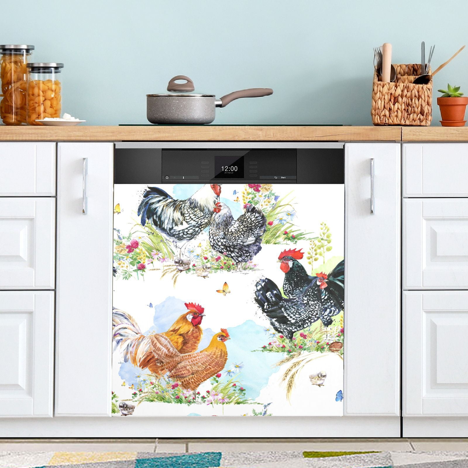 Roosters and Chickens Pattern Dishwasher Cover