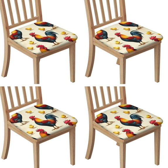 Roosters and Chicks Seat Covers for Dining Room Chairs Set Of 4,Stretch Printed Washable Chair Seat Cover with Elastic Ties and Button,Removable Waterproof Couch Cushion Covers