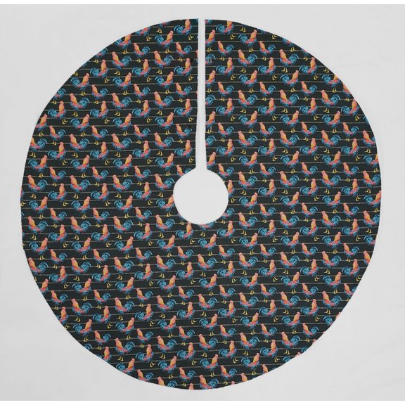 Roosters Christmas Tree Skirt By Penny's Needful Things (Black) (Round)
