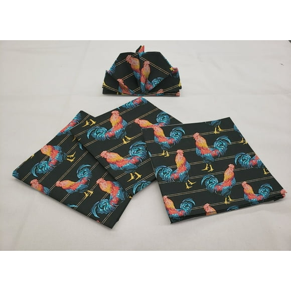 Roosters Cloth Napkins by Penny's Needful Things (Set of 4) (Black)
