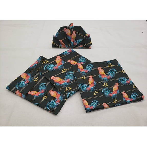 Roosters Cloth Napkins by Penny's Needful Things (Set of 4) (Black)