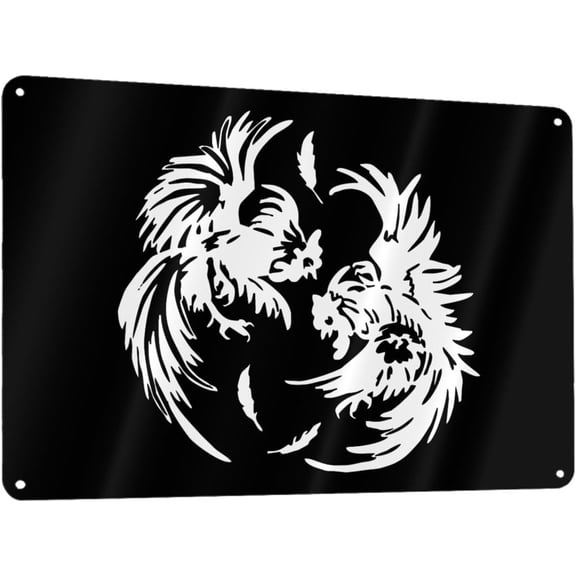 Roosters Fighting Metal Aluminum Sign Decor Bar Patio Poster Wall Garage Decorations Funny Gifts 12 x 8 Inches