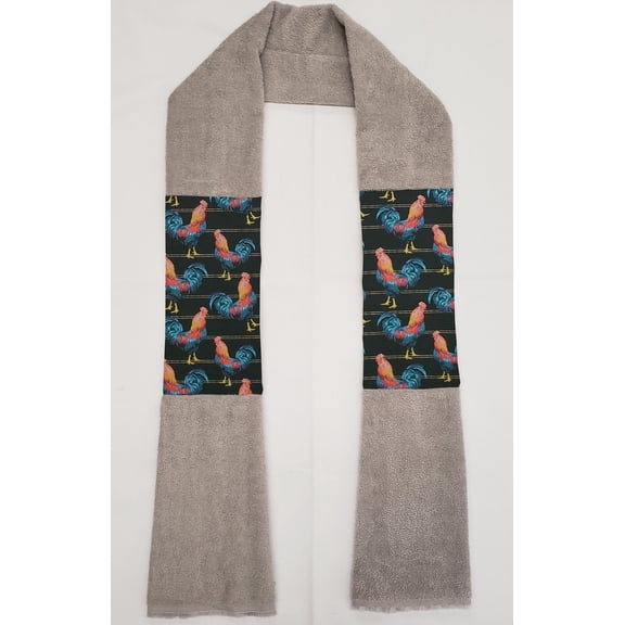 Roosters Kitchen Towel Boa / Scarf by Penny's Needful Things (Towel Color: Gray) (Black)