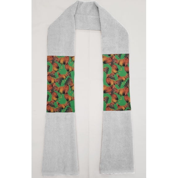 Roosters Kitchen Towel Boa / Scarf by Penny's Needful Things (Towel Color: White) (Green)